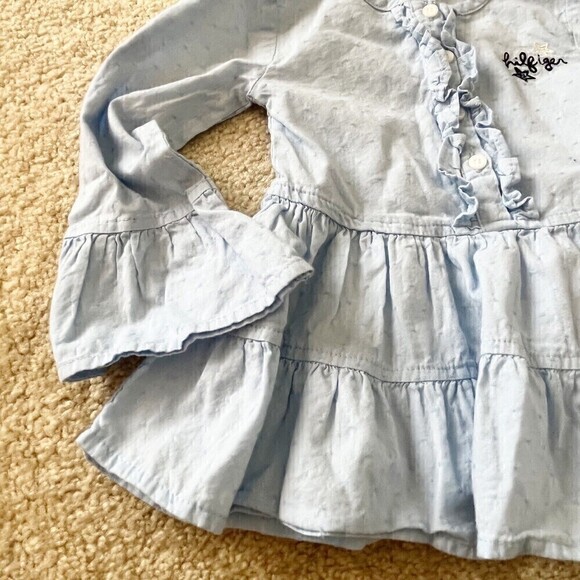 Tommy Hilfiger Dress Girls 24 Mo Light Denim Cotton Prairie Twirl Bell Sleeve - Picture 2 of 7